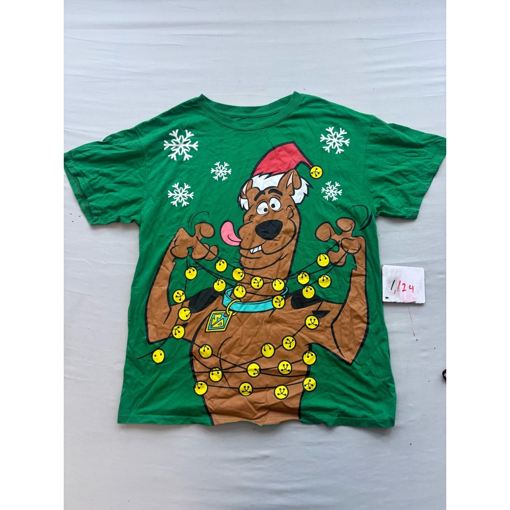 Scooby-Doo Christmas T-Shirt Mens Large Green Santa Hat Holiday Graphic Tee